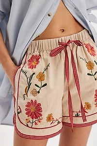 Coastal Blooms Embroidered Pull-On Shorts