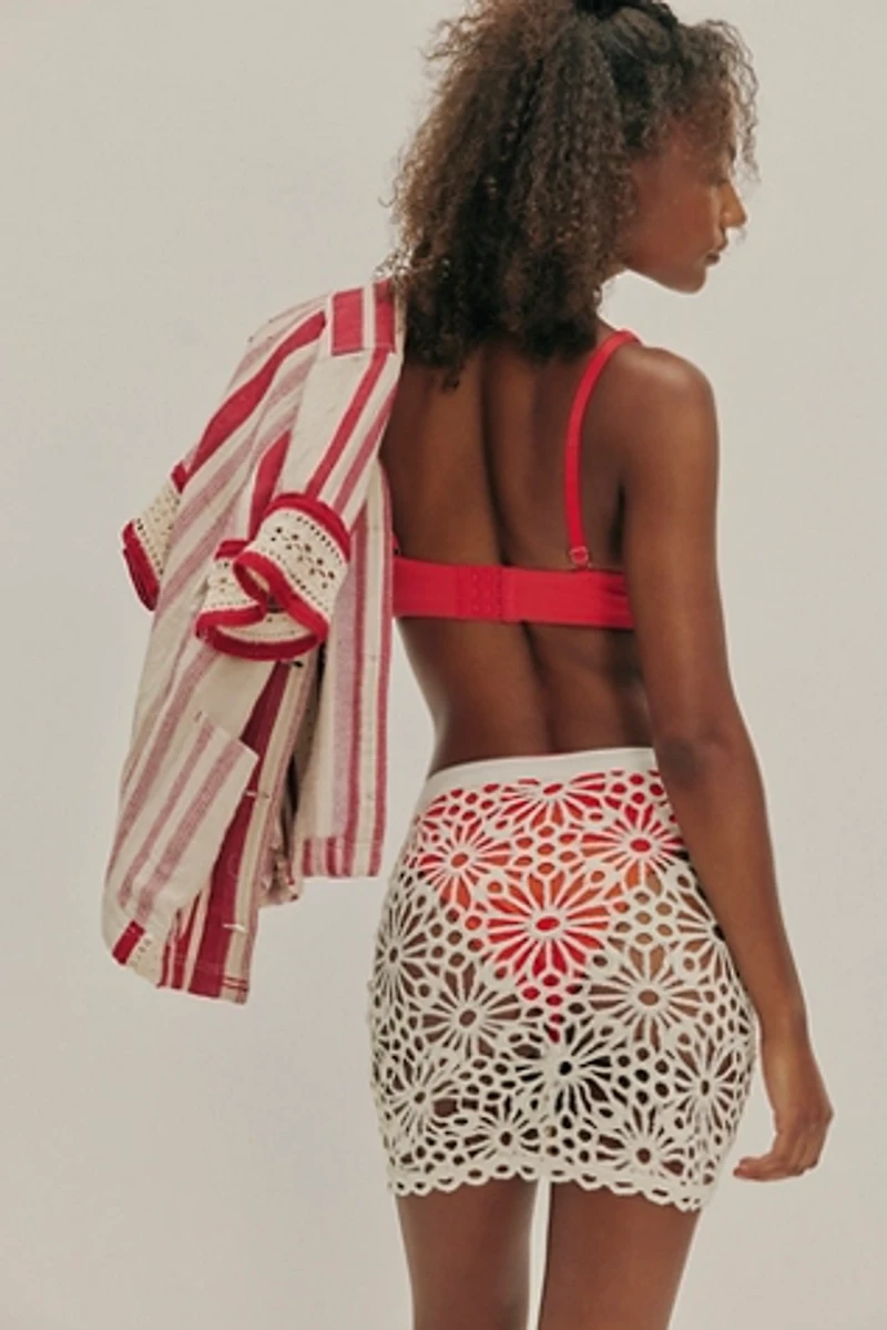 Norma Kamali Lace Straight Mini Skirt