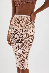 Norma Kamali Lace Straight Knee Skirt
