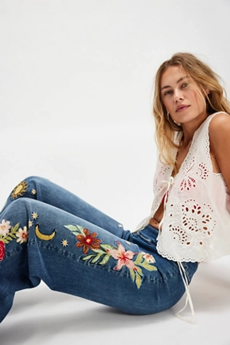 Driftwood Pull-On Wide-Leg Jeans