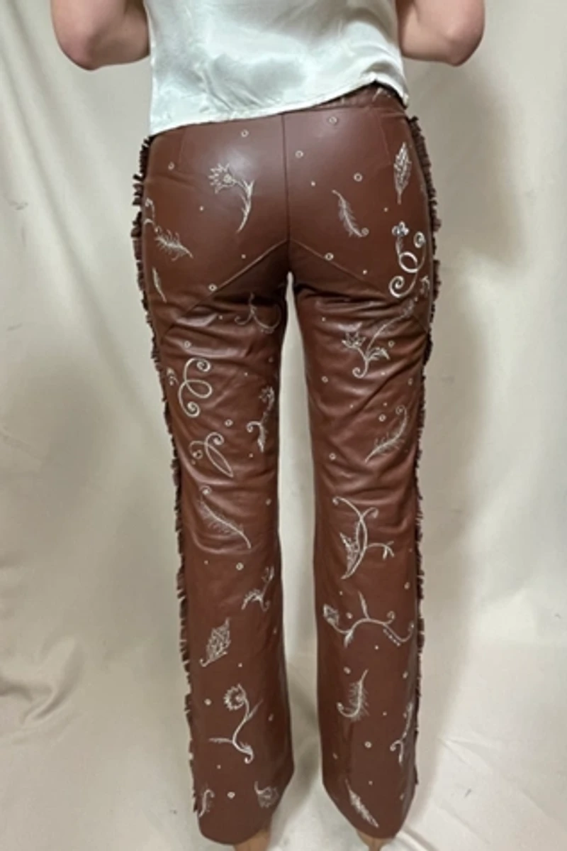 Y2K Rodeo Embroidered Baby Fringe Leather Pants Selected by Cannonball and Tilly