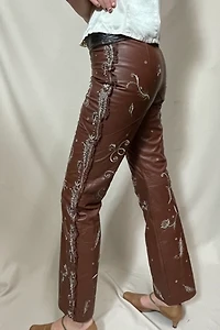 Y2K Rodeo Embroidered Baby Fringe Leather Pants Selected by Cannonball and Tilly