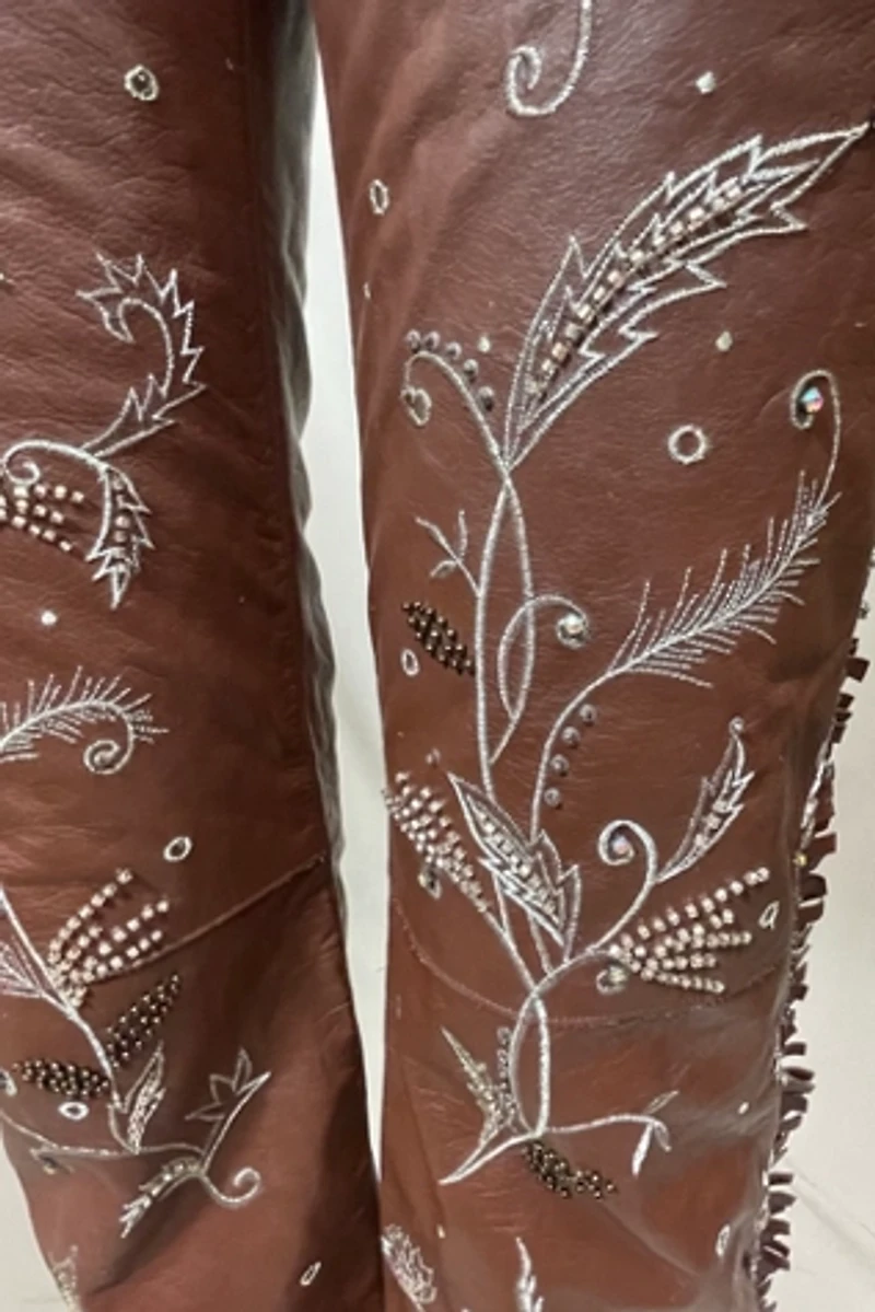 Y2K Rodeo Embroidered Baby Fringe Leather Pants Selected by Cannonball and Tilly