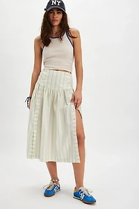The Tiny Big Sister Striped Buttoned Midi Skirt