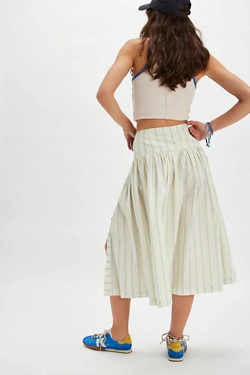 The Tiny Big Sister Striped Buttoned Midi Skirt