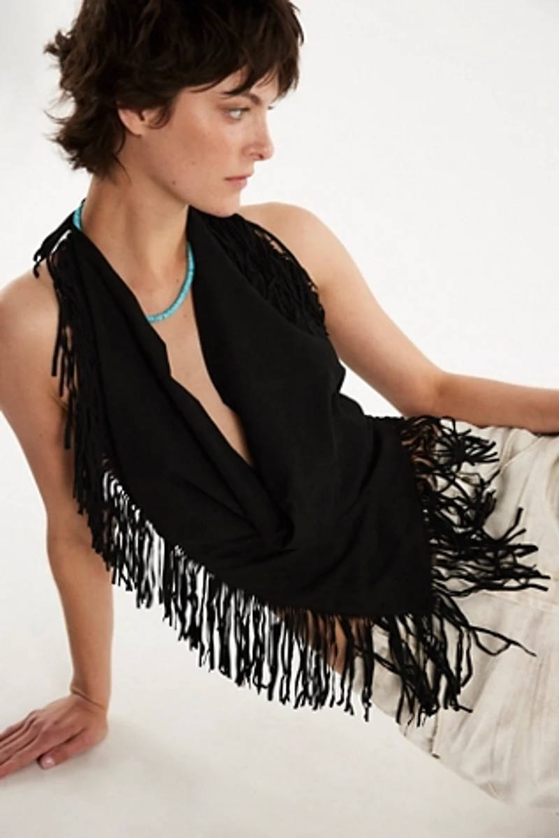 Understated Leather Madi Fringe Halter Top