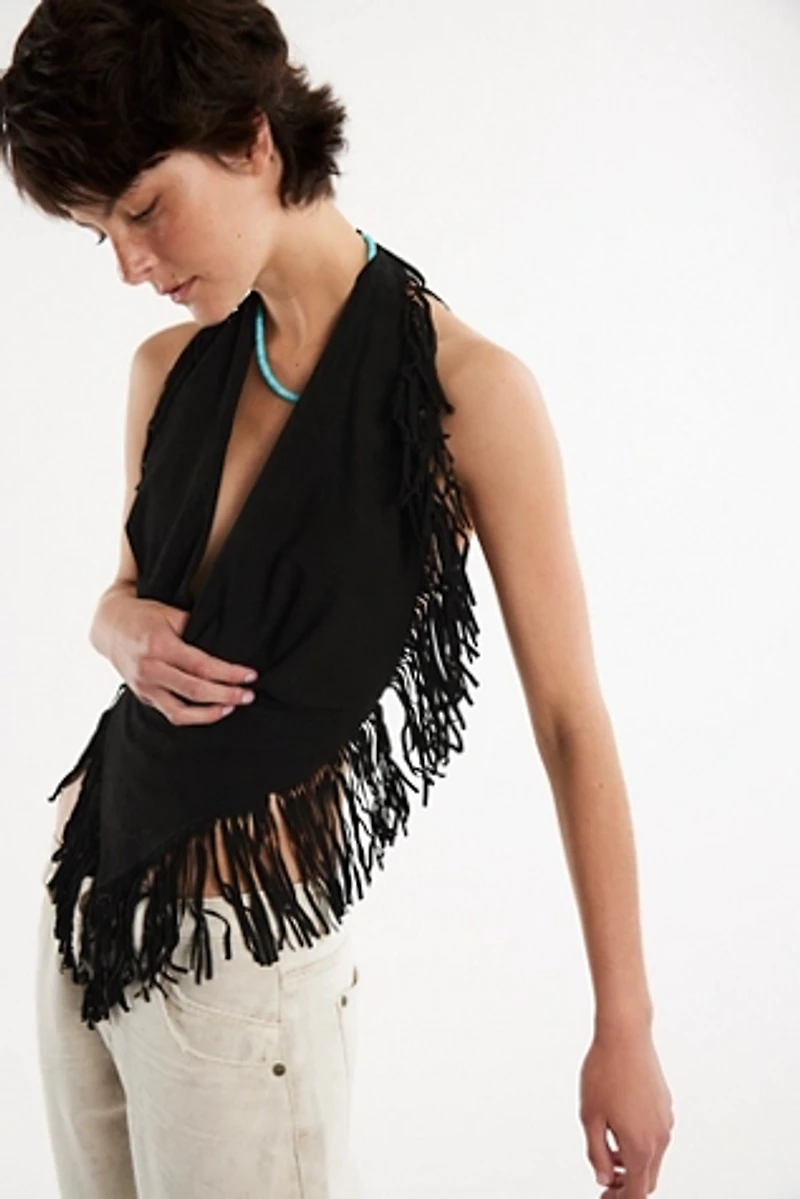 Understated Leather Madi Fringe Halter Top