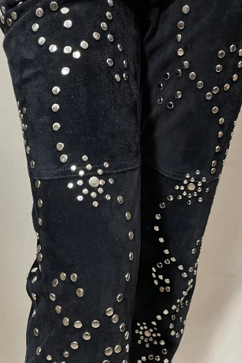 Black Studded Suede Pants Selected by Cannonball and Tilly