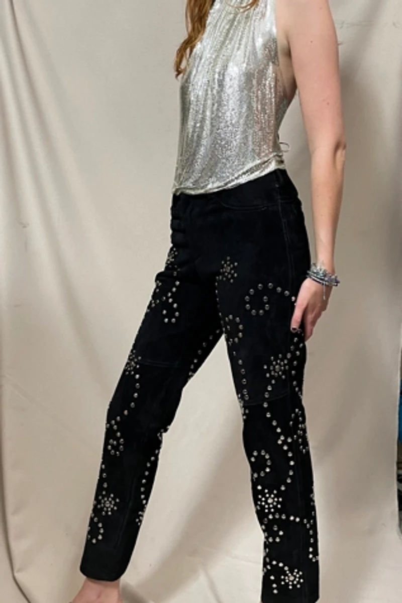 Black Studded Suede Pants Selected by Cannonball and Tilly