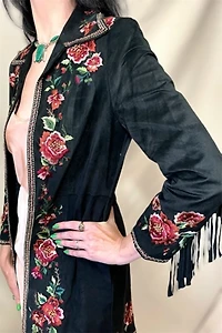 Suede Embroidered Fringe Y2K Jacket Selected by Cannonball and Tilly