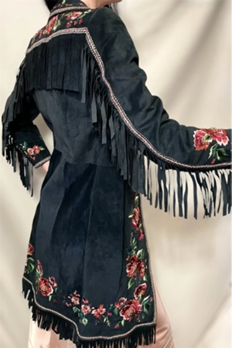 Suede Embroidered Fringe Y2K Jacket Selected by Cannonball and Tilly