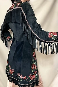 Suede Embroidered Fringe Y2K Jacket Selected by Cannonball and Tilly