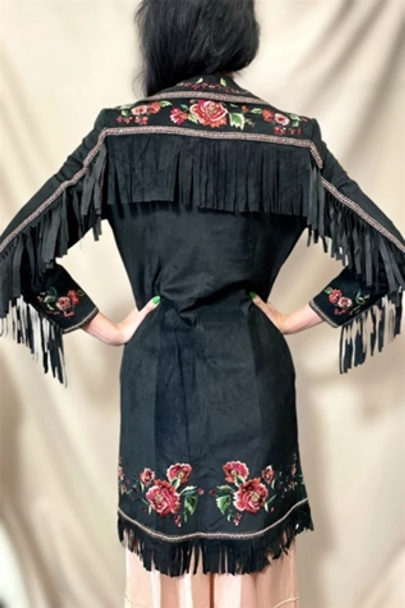 Suede Embroidered Fringe Y2K Jacket Selected by Cannonball and Tilly