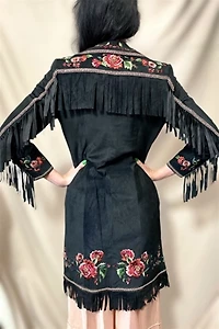 Suede Embroidered Fringe Y2K Jacket Selected by Cannonball and Tilly