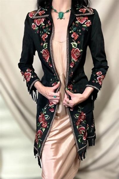Suede Embroidered Fringe Y2K Jacket Selected by Cannonball and Tilly