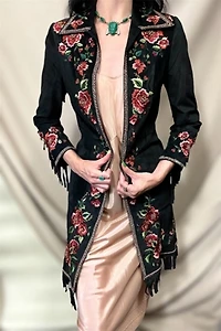 Suede Embroidered Fringe Y2K Jacket Selected by Cannonball and Tilly