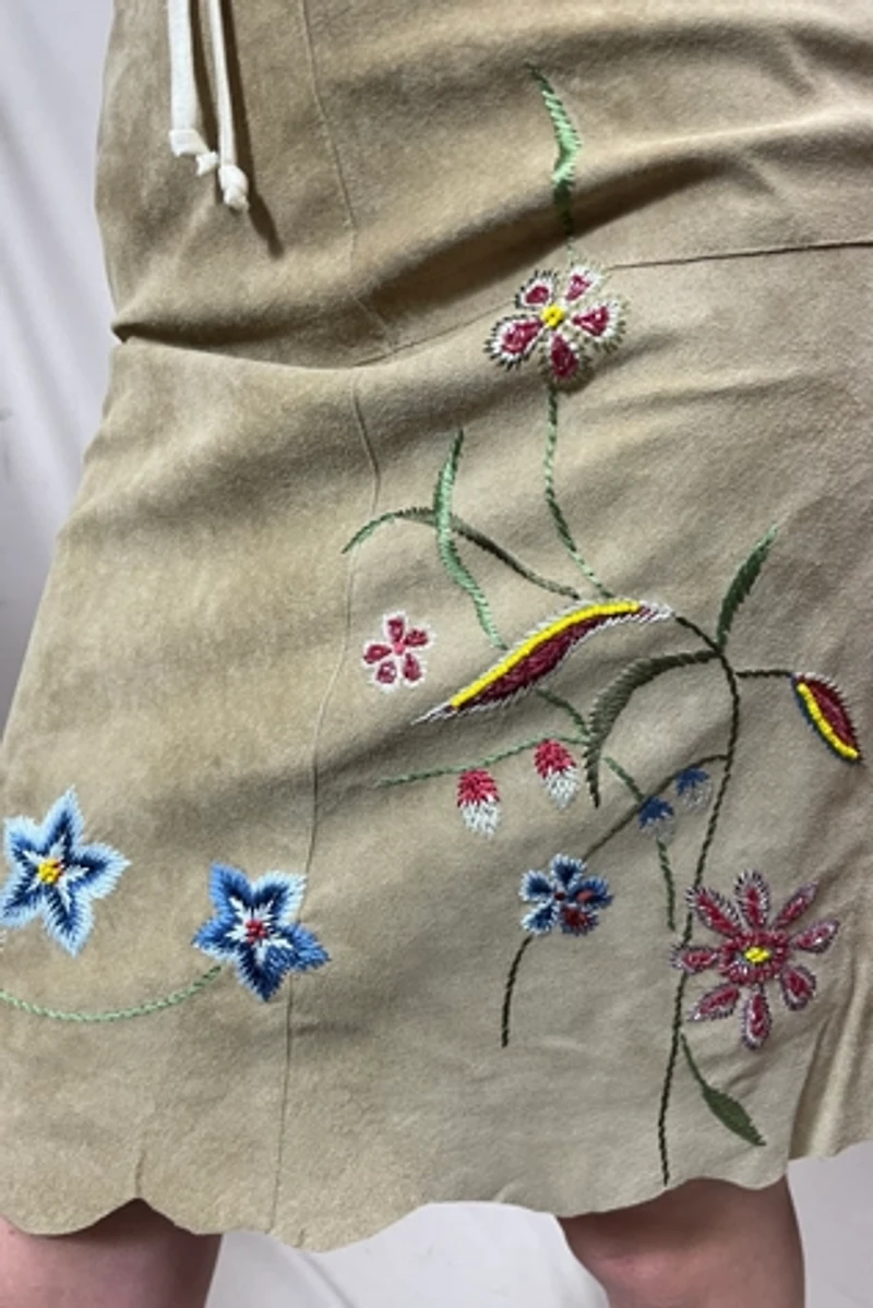 Suede Embroidered Floral Y2K Skirt Selected by Cannonball and Tilly