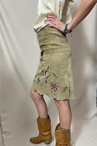 Suede Embroidered Floral Y2K Skirt Selected by Cannonball and Tilly