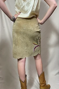 Suede Embroidered Floral Y2K Skirt Selected by Cannonball and Tilly