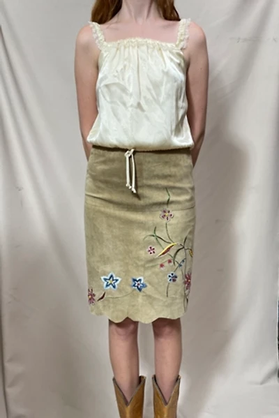 Suede Embroidered Floral Y2K Skirt Selected by Cannonball and Tilly