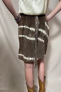 Tie Dyed Suede Fringe Y2K Skirt Selected by Cannonball and Tilly