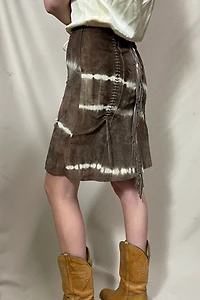 Tie Dyed Suede Fringe Y2K Skirt Selected by Cannonball and Tilly