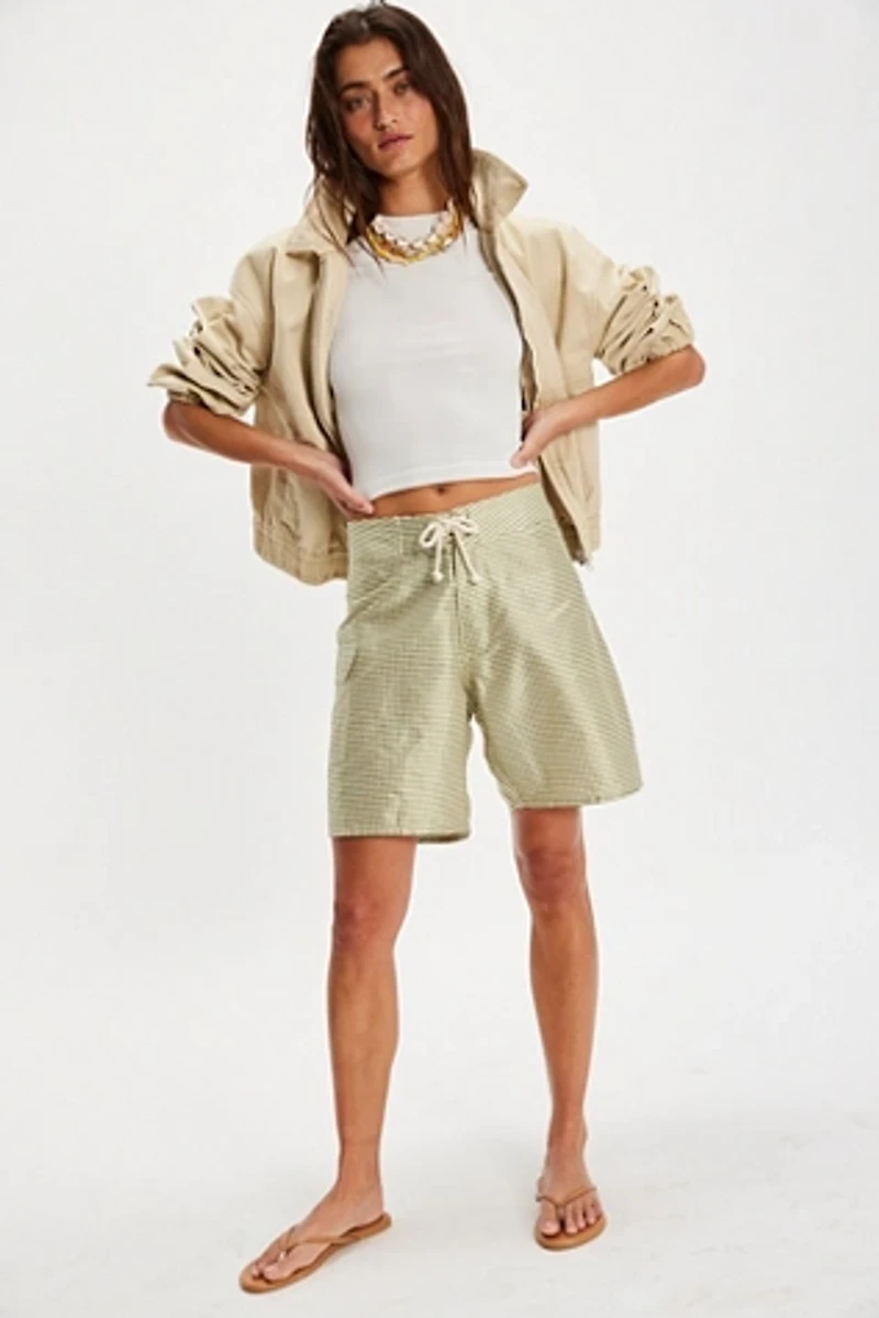 DONNI. Taffeta Gingham Board Shorts