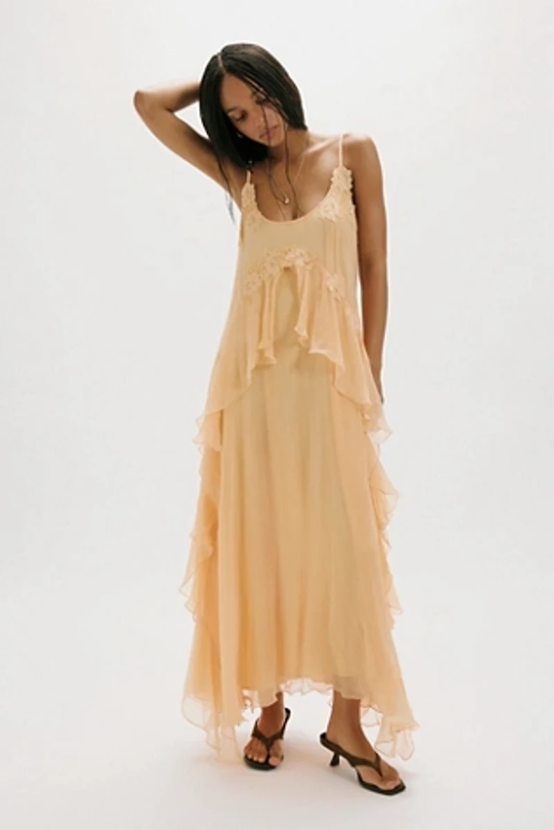 brown dressed Multicoloured Autumn Brown Floral Tea Dress With Angel Sleeves & Split –  Pretty Kitty Fashion main image 0