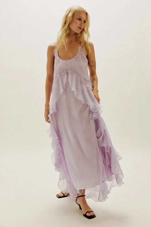 sachin and babi light blue dress Lucy Paris Cassandra Dotted Chiffon Sweetheart Neck Sleeveless Ruffle Tiered Midi Dress, Womens, L, Brown Cream