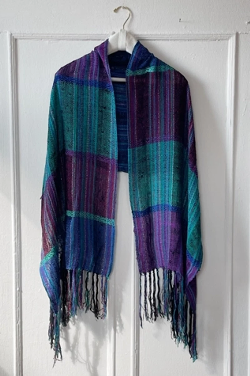 80s Textured Fringe Handwoven Natural Fiber Giant Scarf Wrap Shawl Selected by MARMALADE