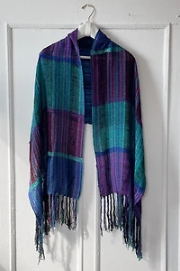 80s Textured Fringe Handwoven Natural Fiber Giant Scarf Wrap Shawl Selected by MARMALADE