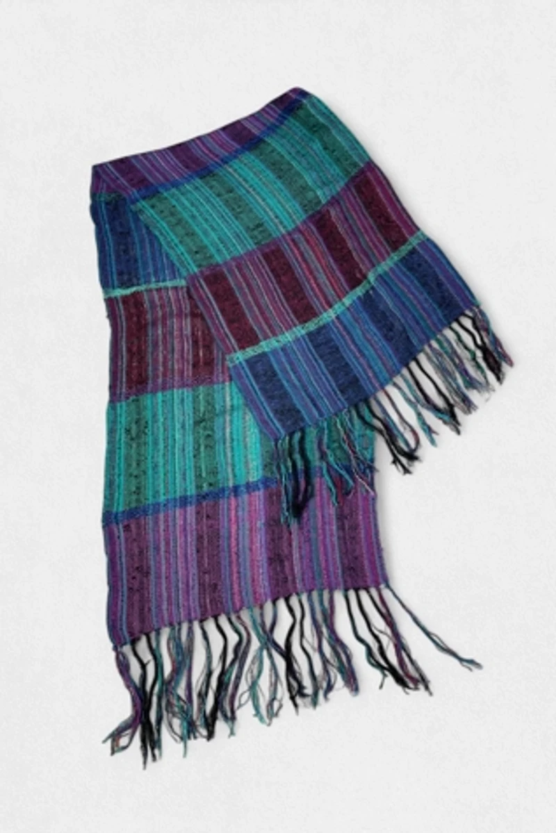 80s Textured Fringe Handwoven Natural Fiber Giant Scarf Wrap Shawl Selected by MARMALADE