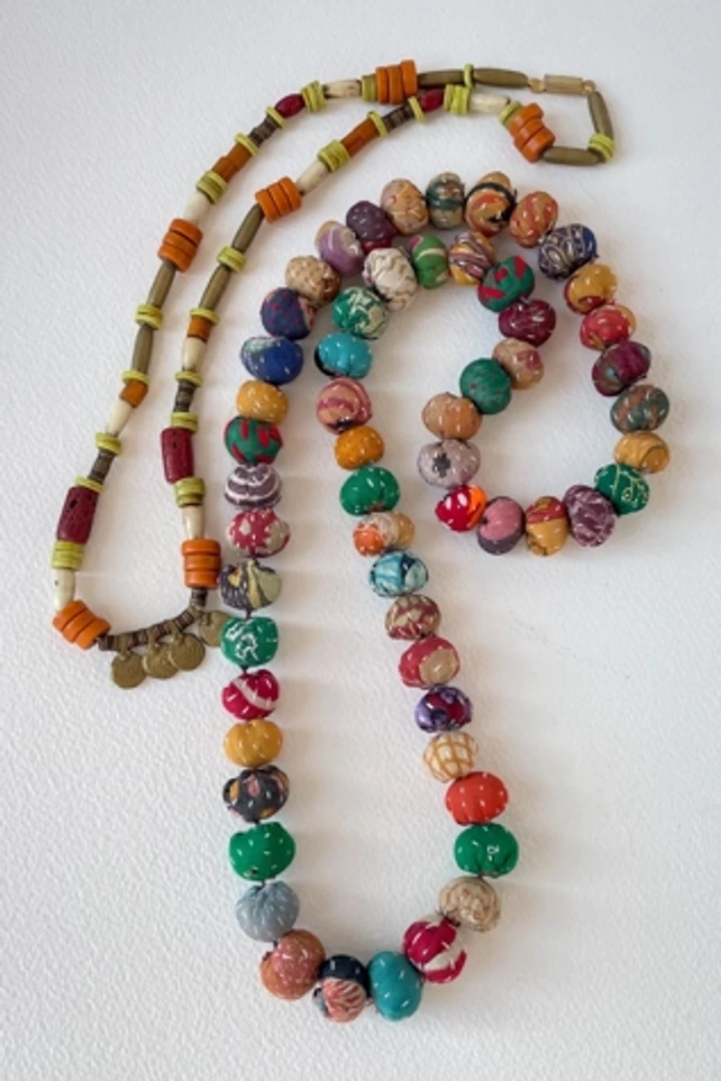 Antique Artisanal Cloth Beads and Glass Trade Beads Necklace Set Selected by MARMALADE