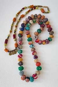 Antique Artisanal Cloth Beads and Glass Trade Beads Necklace Set Selected by MARMALADE