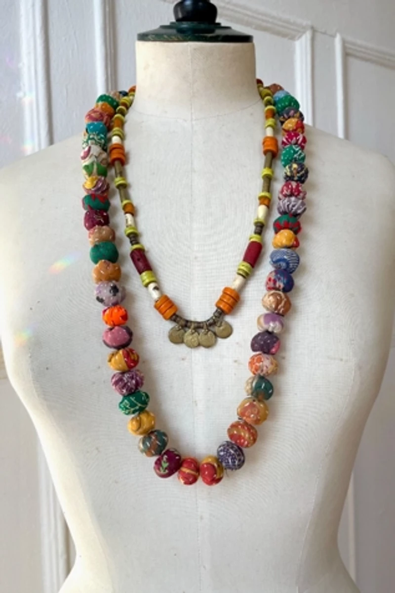 Antique Artisanal Cloth Beads and Glass Trade Beads Necklace Set Selected by MARMALADE