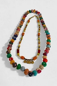 Antique Artisanal Cloth Beads and Glass Trade Beads Necklace Set Selected by MARMALADE