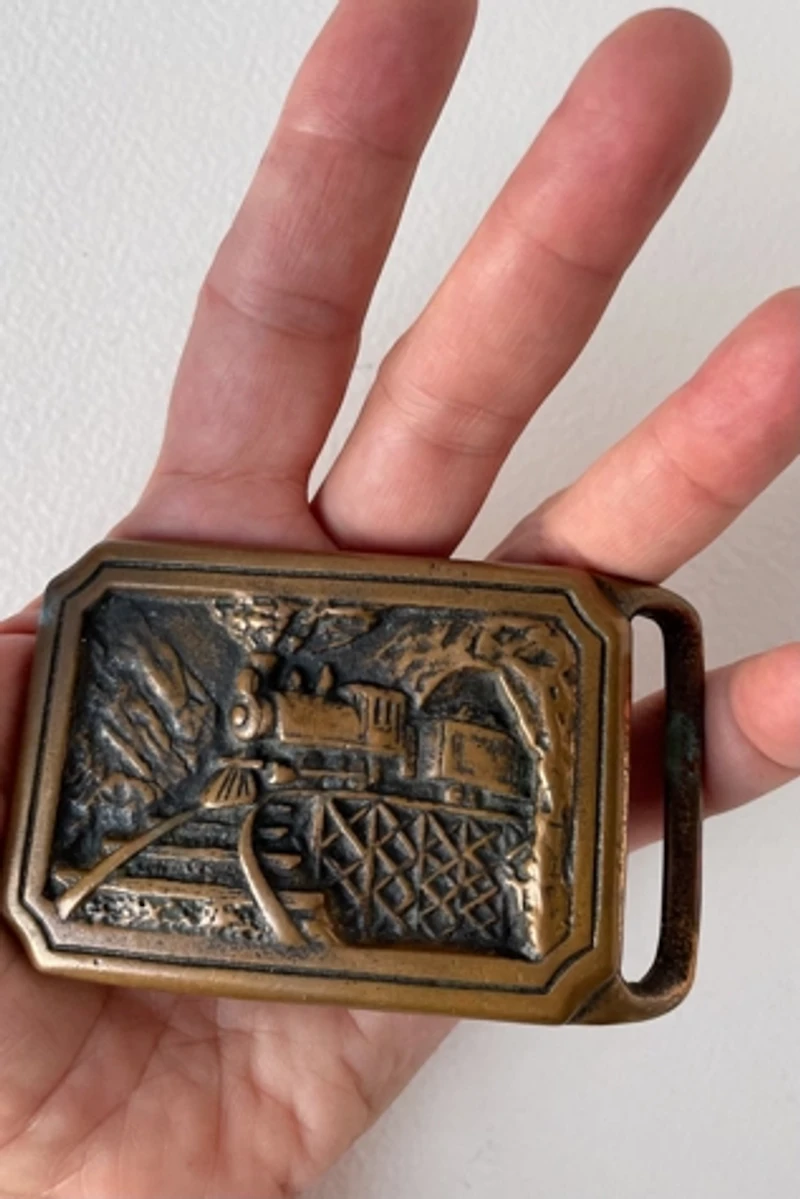 Vintage 70s Solid Brass Steam Locomotive Train Buckle Selected by MARMALADE