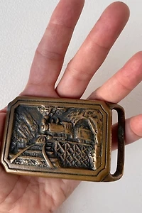Vintage 70s Solid Brass Steam Locomotive Train Buckle Selected by MARMALADE