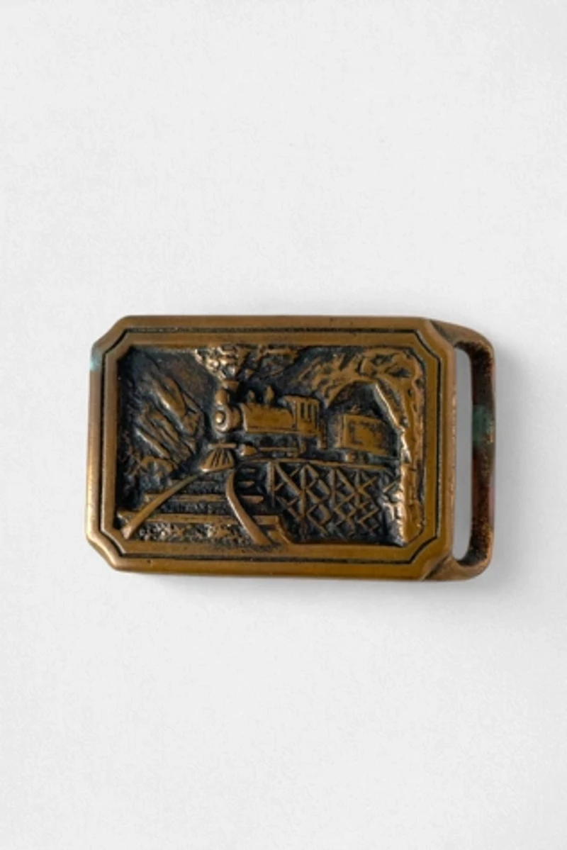 Vintage 70s Solid Brass Steam Locomotive Train Buckle Selected by MARMALADE