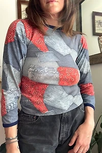 Vintage 1970s Denim and Bandana Photo Print Shirt Selected by Grievous Angel Vintage