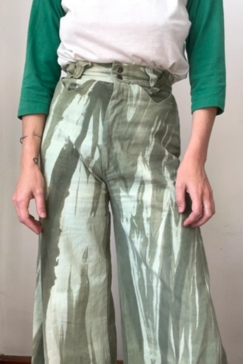 Vintage 1970s Green Marbled Wide Leg Pants Selected by Grievous Angel Vintage
