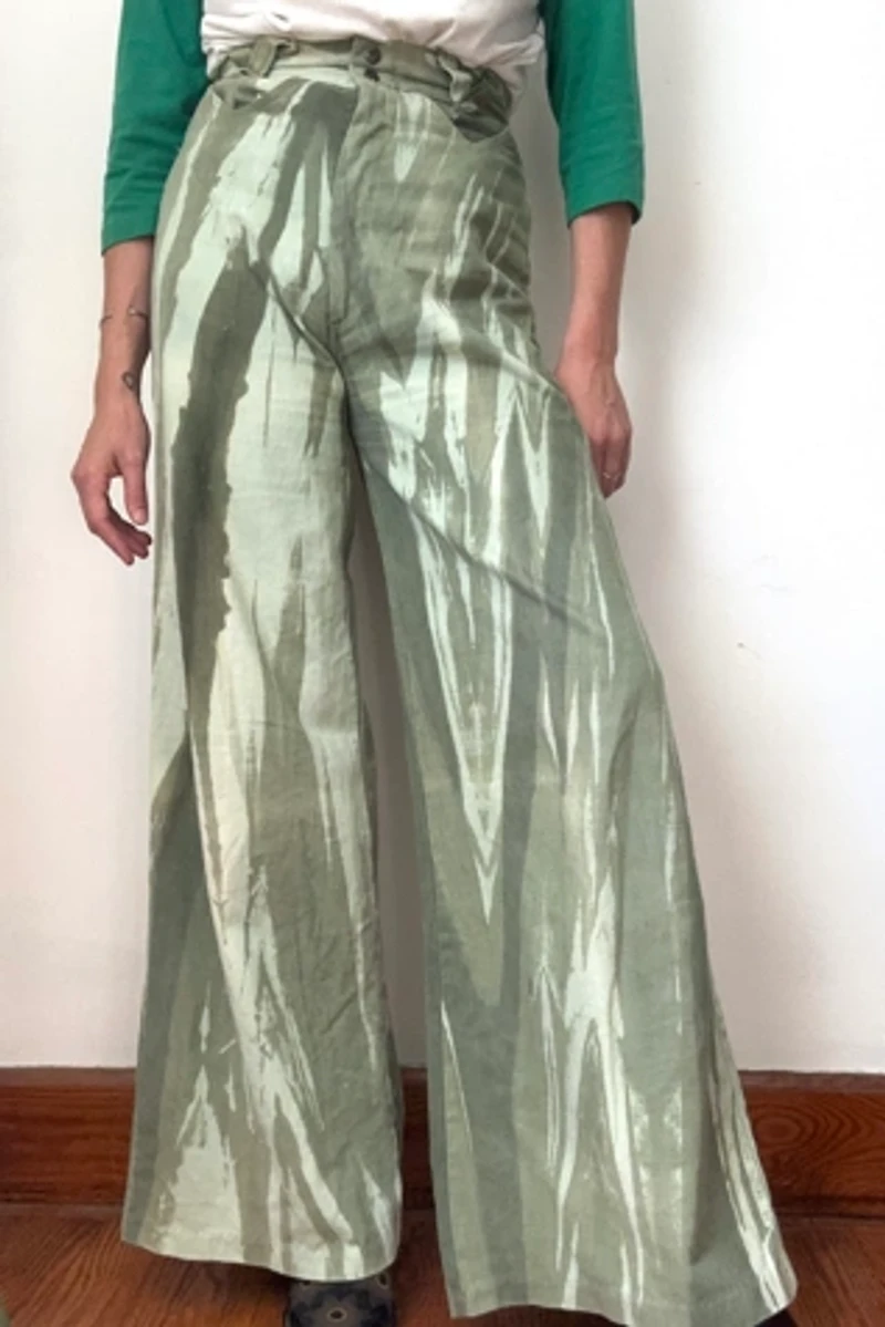 Vintage 1970s Green Marbled Wide Leg Pants Selected by Grievous Angel Vintage
