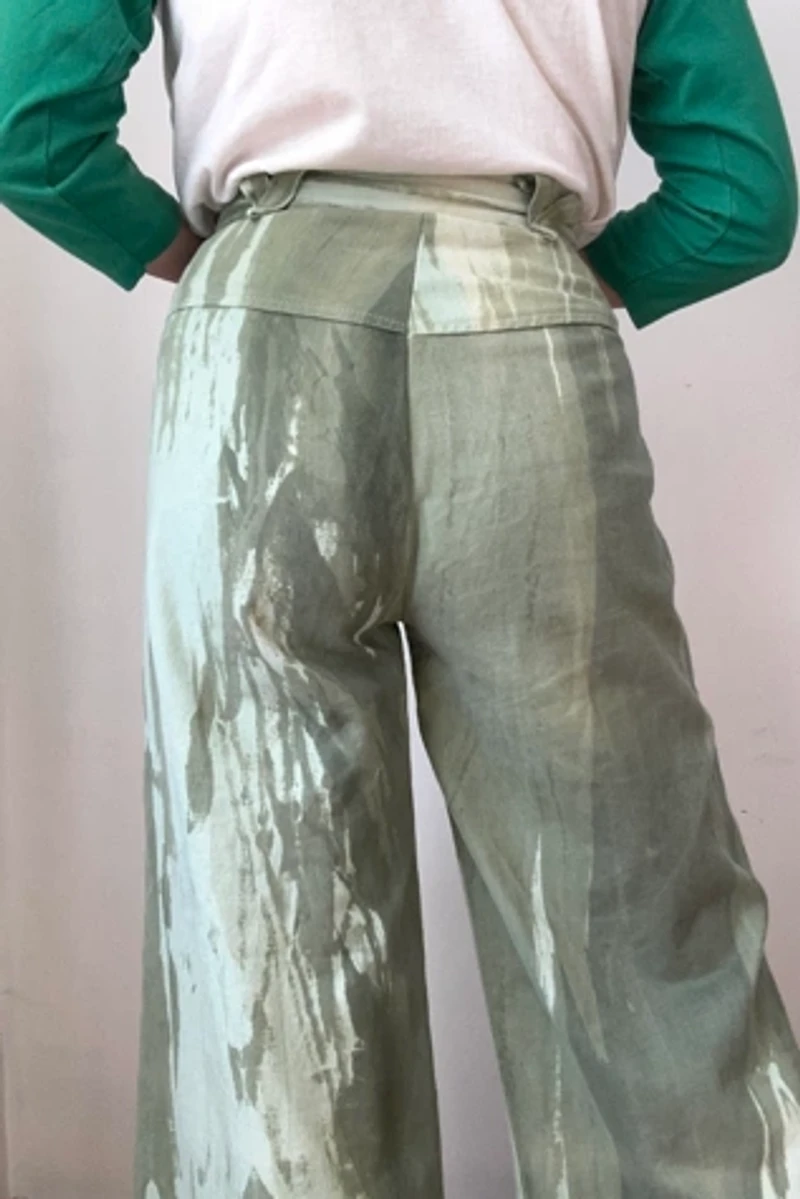 Vintage 1970s Green Marbled Wide Leg Pants Selected by Grievous Angel Vintage