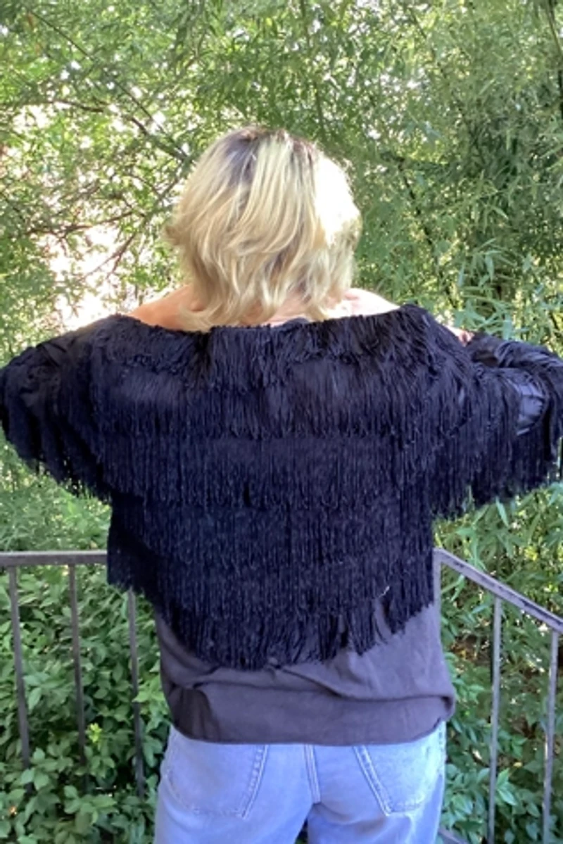 Vintage 1980s Black Fringed Bolero Jacket Selected by Cherry