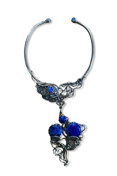 1980s Brutalist Sterling Silver And Lapis Choker Necklace Selected By Ritual Vintage