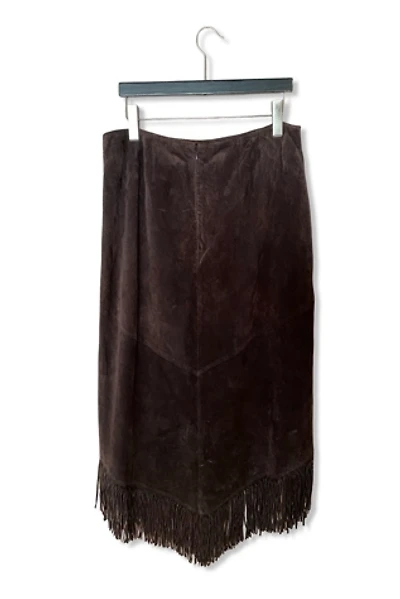 1990s Chocolate Suede Western Fringe Skirt Selected By Ritual Vintage