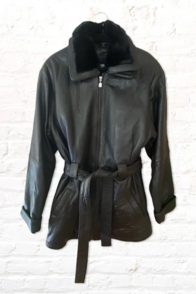 1990s Black Leather Thinsulate Winter Trench Jacket Selected By Ritual Vintage