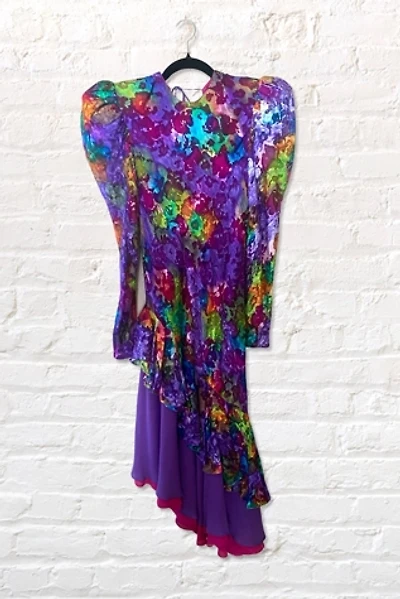1980s Judy Hornby Rainbow Silk Draped Dress Selected By Ritual Vintage