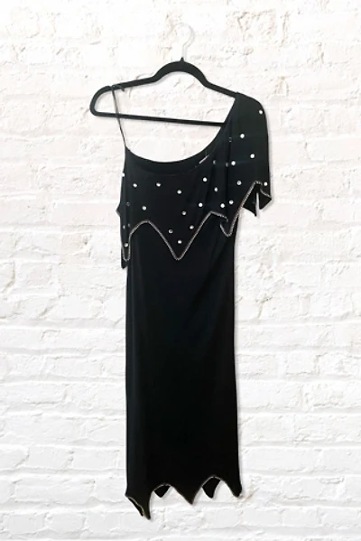 1970s One Shoulder Jersey Rhinestone Dress Selected By Ritual Vintage