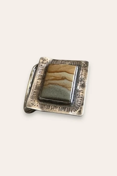 Vintage 1970's Sterling Silver Agate Belt Buckle Selected By Afterlife Boutique